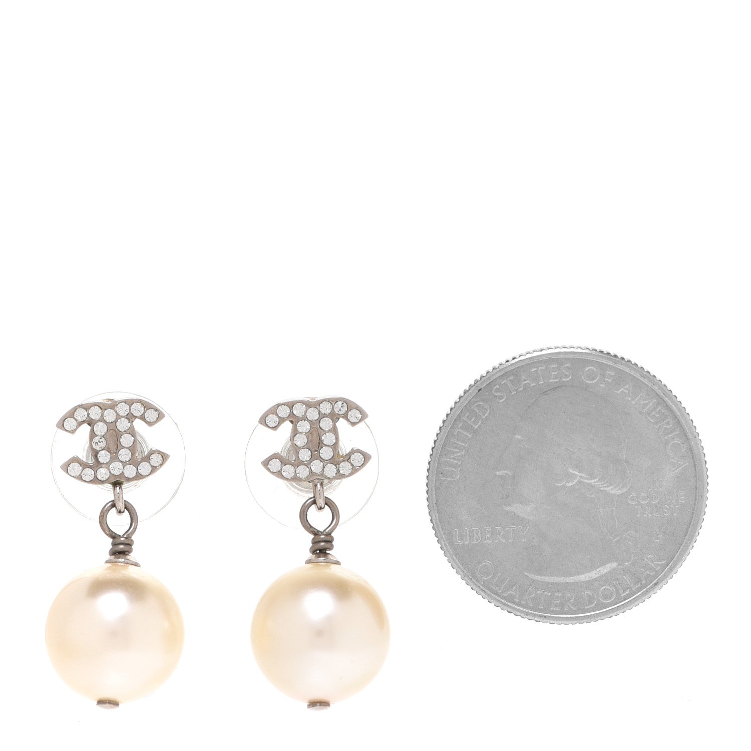 Chanel Crystal Pearl CC Drop Earrings Gold 2 of 5