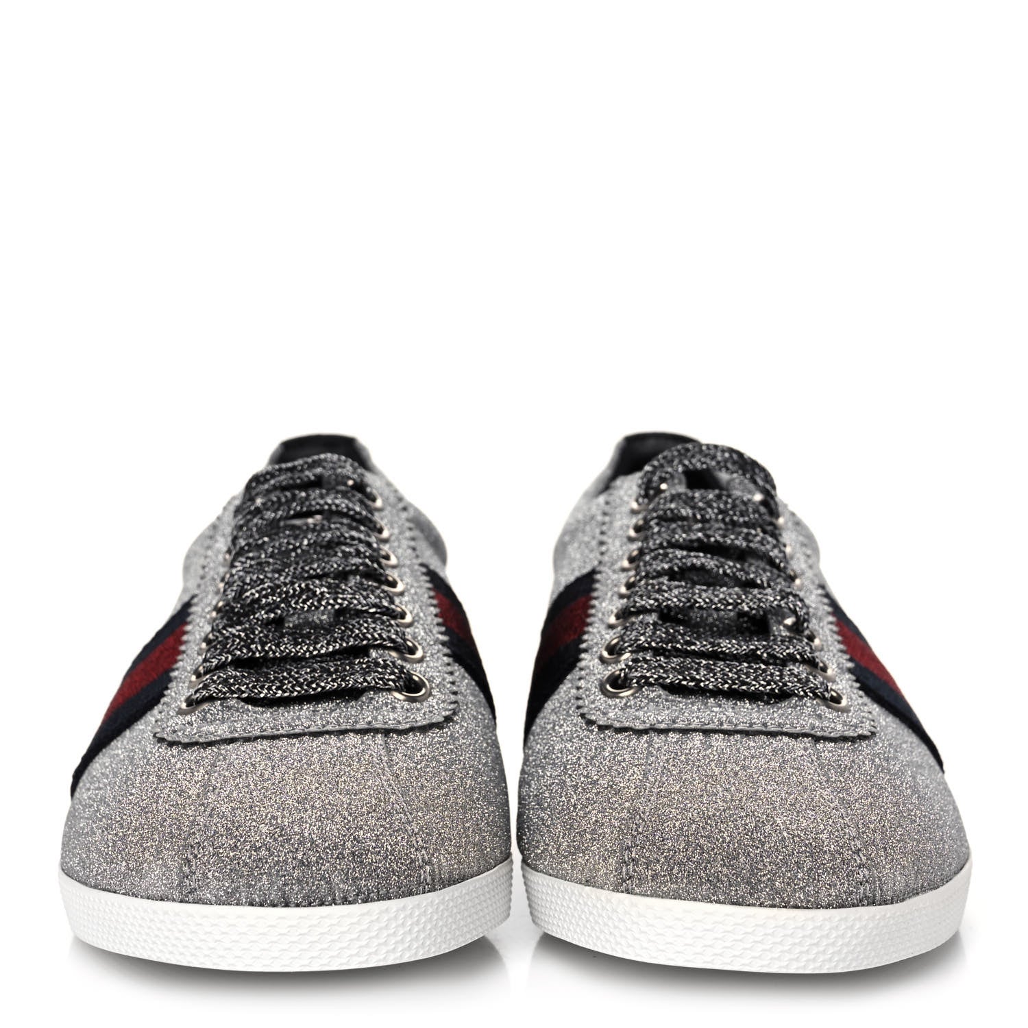 Gucci Glitter Fabric Studded Web Womens Sneakers 36.5 Silver 2 of 9