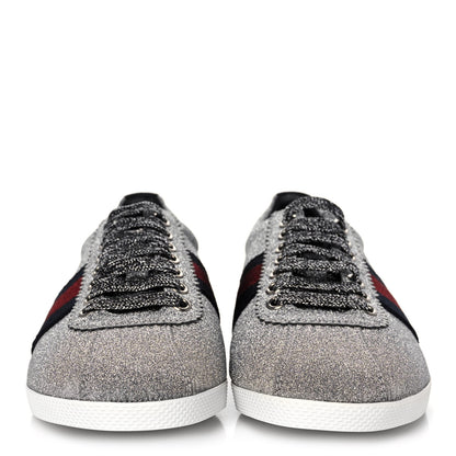 Gucci Glitter Fabric Studded Web Womens Sneakers 36.5 Silver 2 of 9