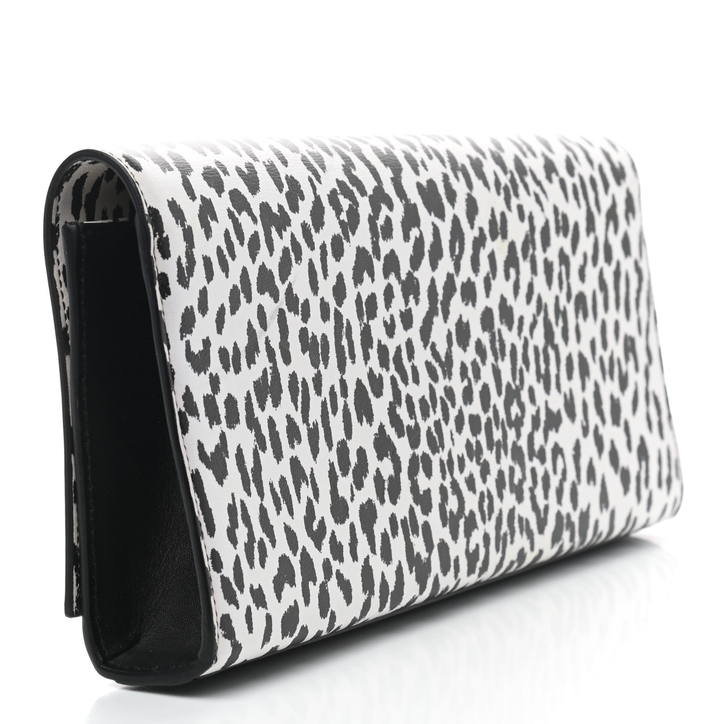 Calfskin Monogram Printed Leopard Cassandre Clutch Black White