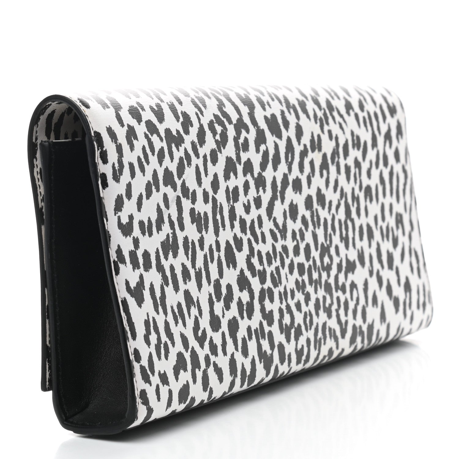 Saint Laurent Calfskin Monogram Printed Leopard Cassandre Clutch Black White 3 of 7