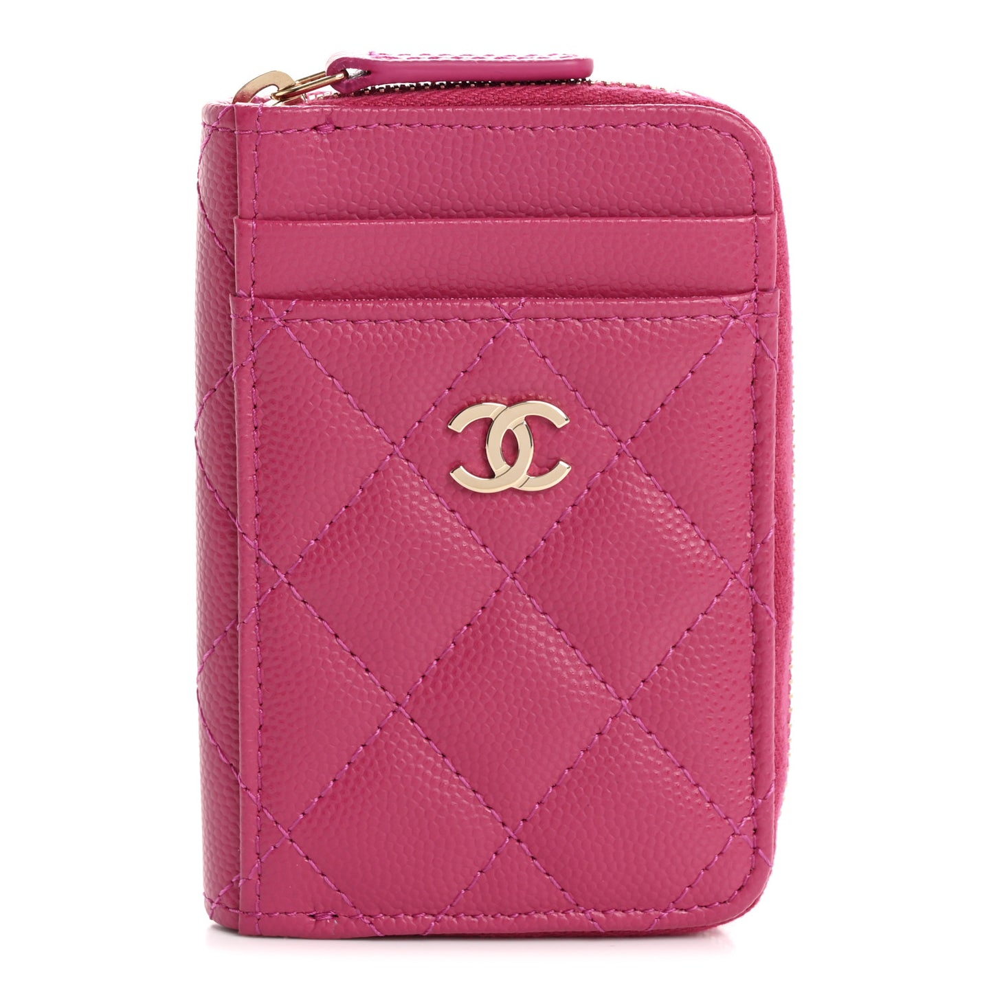 Caviar Quilted Zip Card Holder Fuchsia