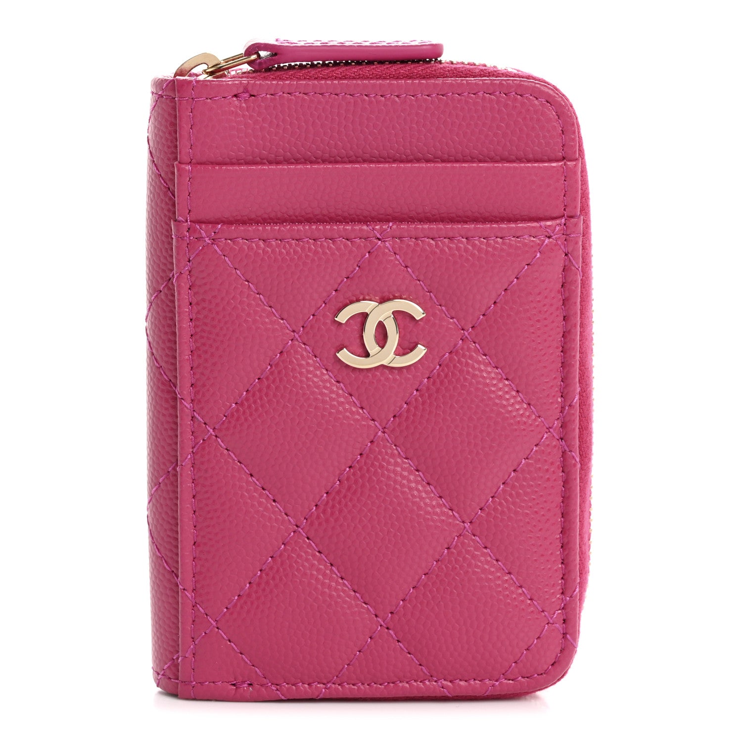 Chanel Caviar Quilted Zip Card Holder Fuchsia 1 of 8