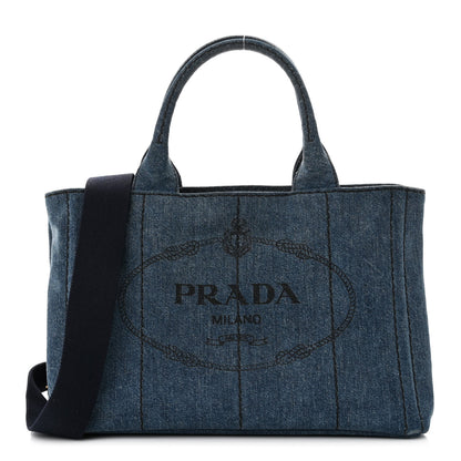 Prada Denim Small Logo Tote Bleu 1 of 10