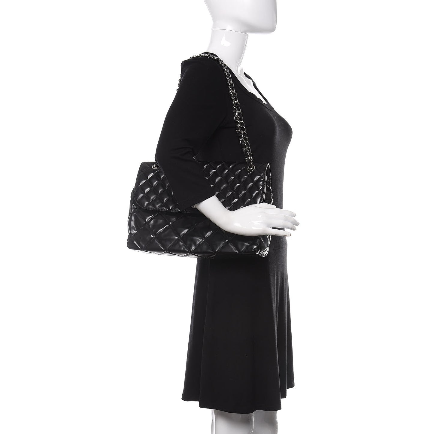 Vinyl Quilted In the Business Flap Bag Black
