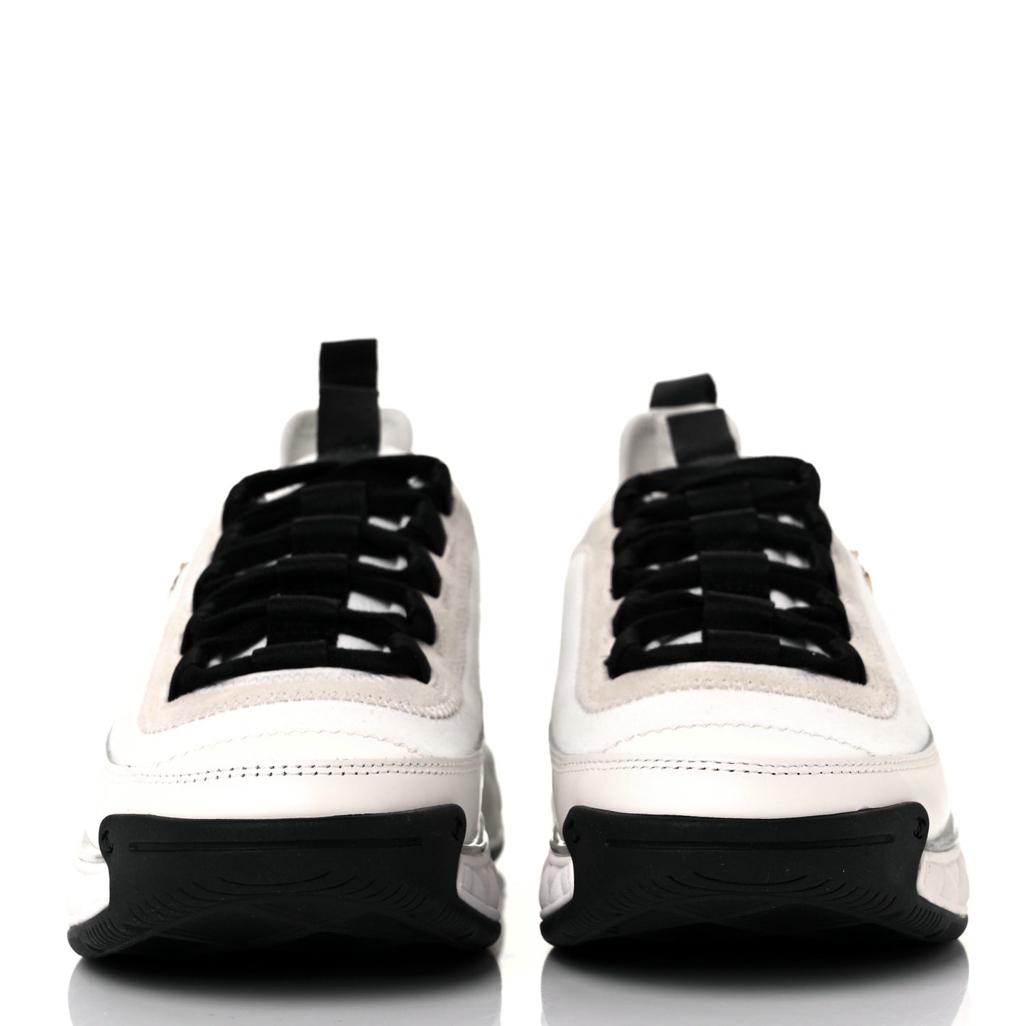 Velvet Calfskin Mixed Fibers CC Sneakers Ivory 36 Black