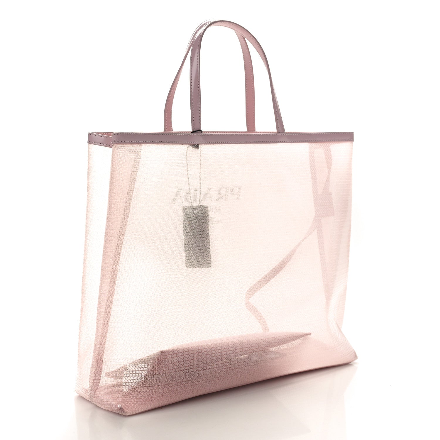 Prada Mesh Paillettes Spazzolato Logo Tote Alabastro 4 of 9