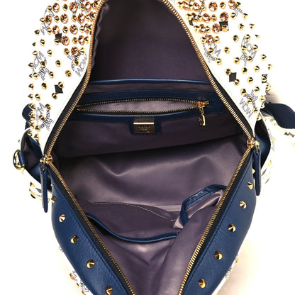 MCM Visetos Swarovski Studded Small Diamond Backpack White 4 of 12