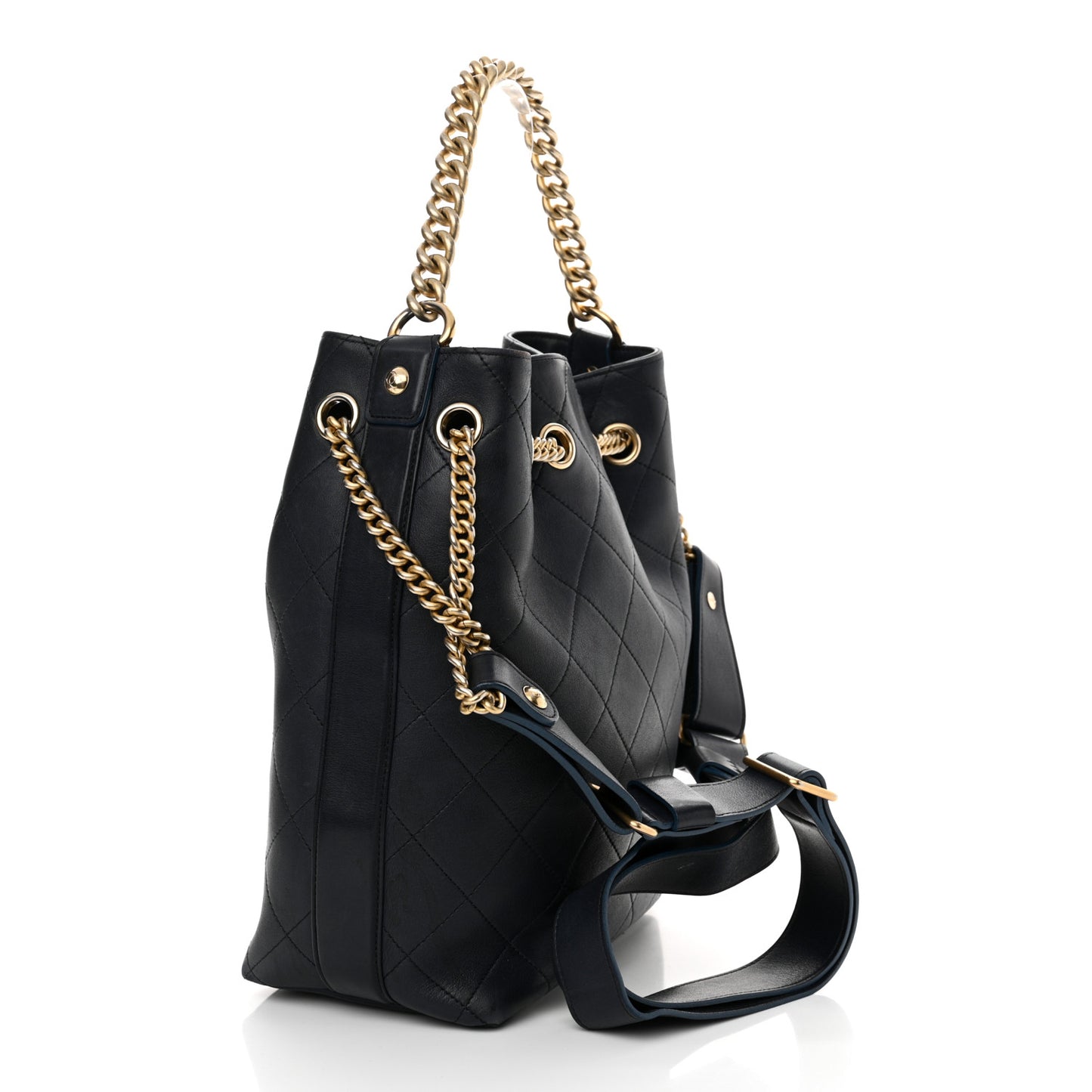 Calfskin Quilted Small On My Shoulder Drawstring Bag Blue