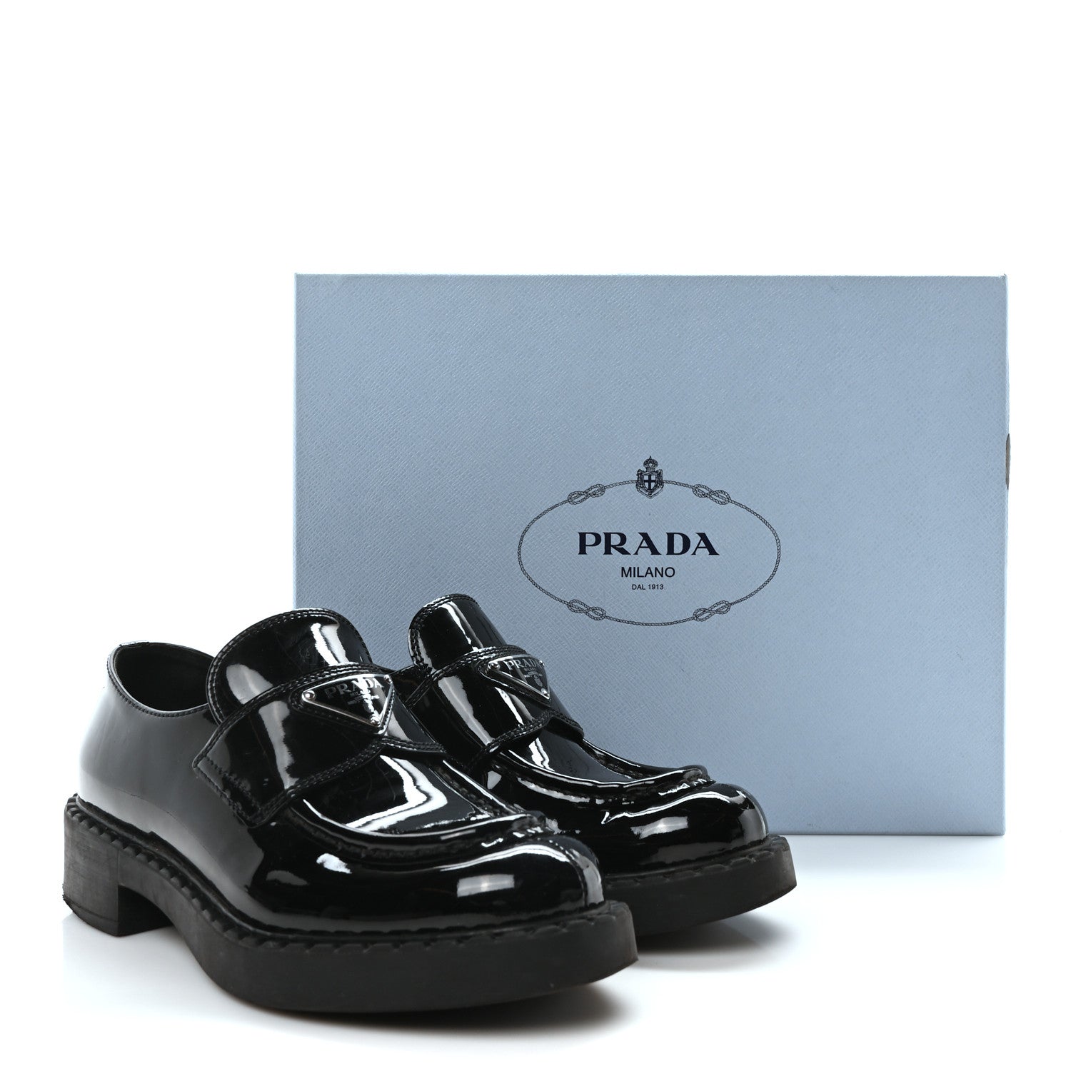 Prada Spazzolato Metal Triangle Logo 50mm Loafers 36 Black 9 of 9