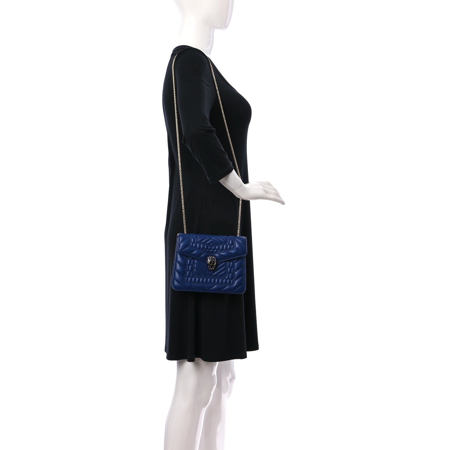Bulgari Calfskin Quilted Serpenti Forever Shoulder Bag Navy 2 of 12