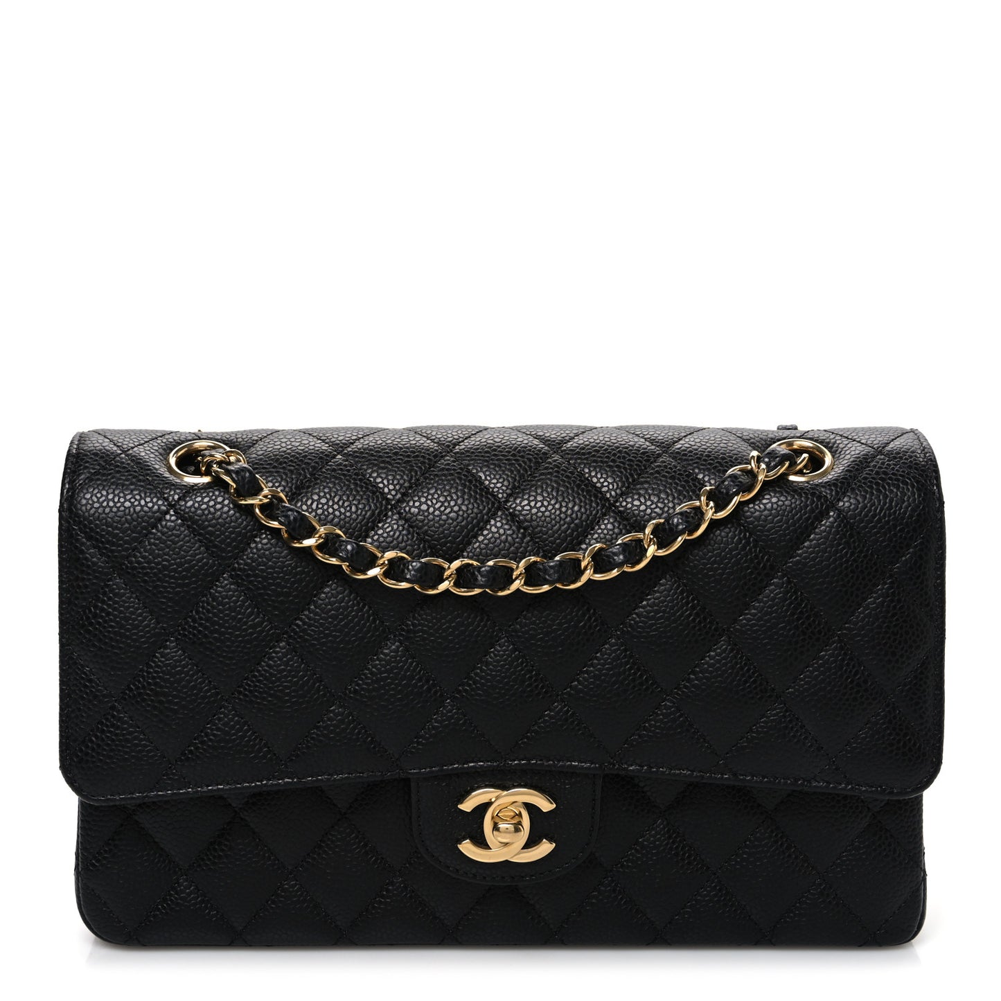 Caviar Quilted Medium Double Flap Black