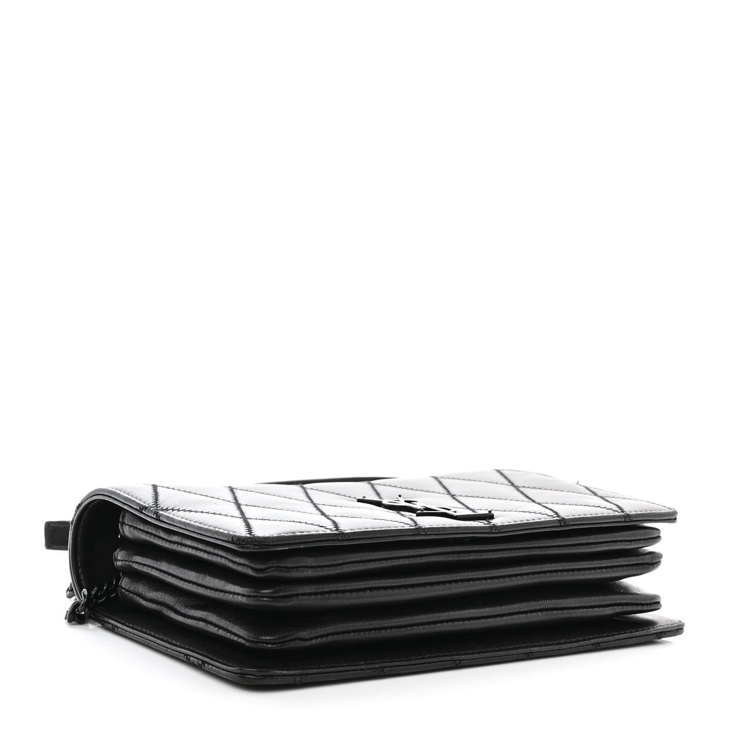 Lambskin Diamond Quilted Monogram Angie Chain Bag Black