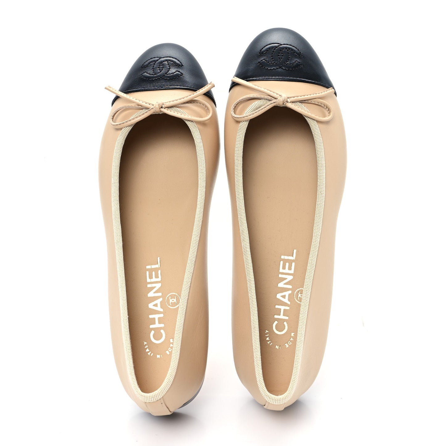 Lambskin Cap Toe CC Ballerina Flats 37 Beige Black