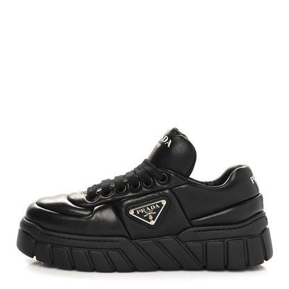 Prada Nappa Soft Metal Triangle Logo Womens Padded 30mm Sneakers 36.5 Black 1 of 9