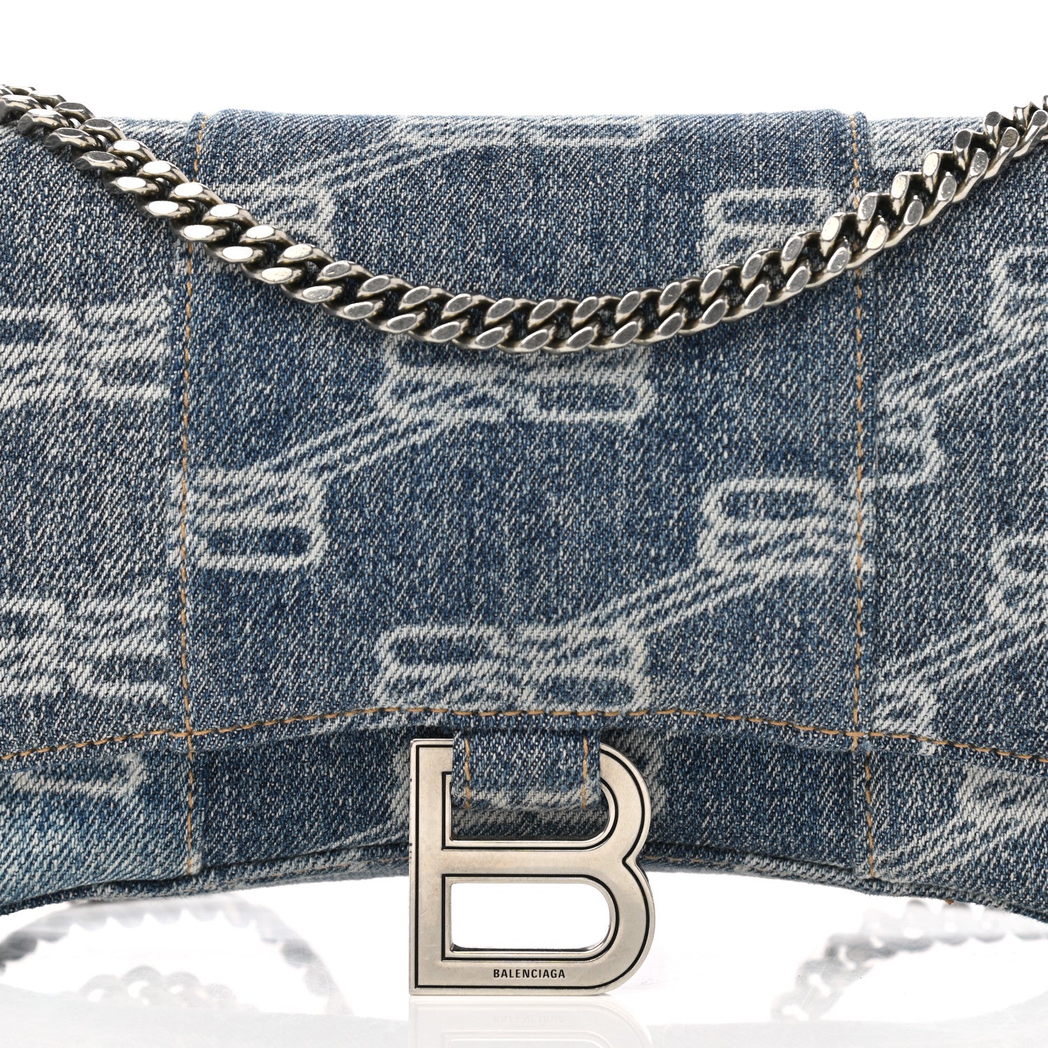 Balenciaga Denim BB Monogram Hourglass Chain Bag Blue 7 of 9