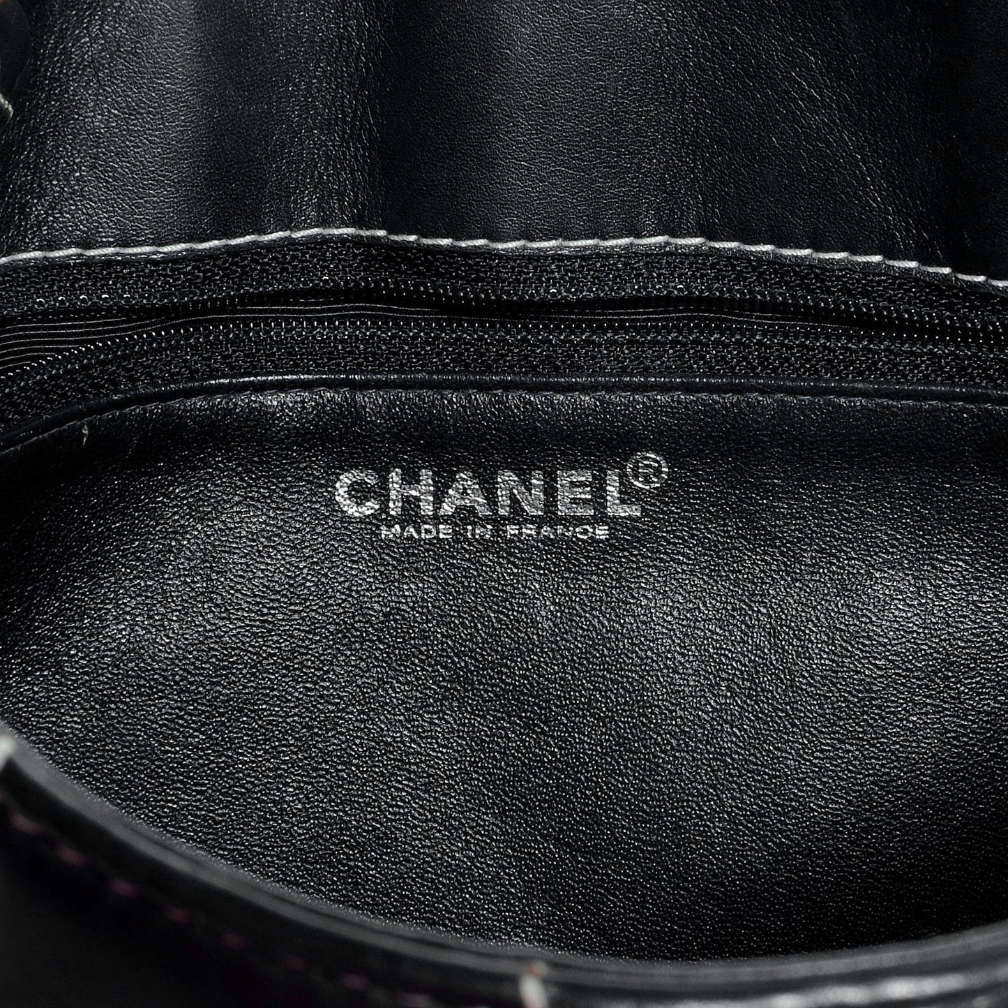 Leather Contrast Stitch Surpique Shoulder Bag Navy