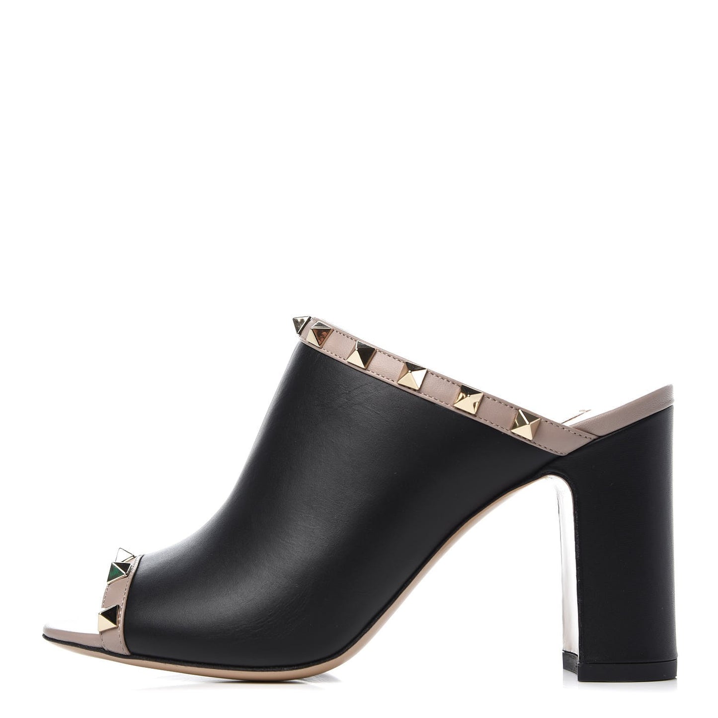 Calfskin Rockstud High Heel Slide Sandals 37 Black Poudre