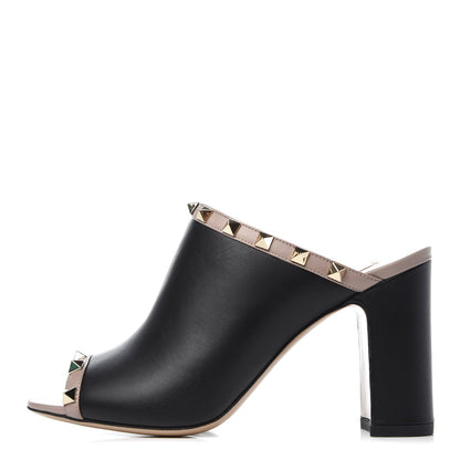 Valentino Garavani Calfskin Rockstud High Heel Slide Sandals 37 Black Poudre 1 of 9