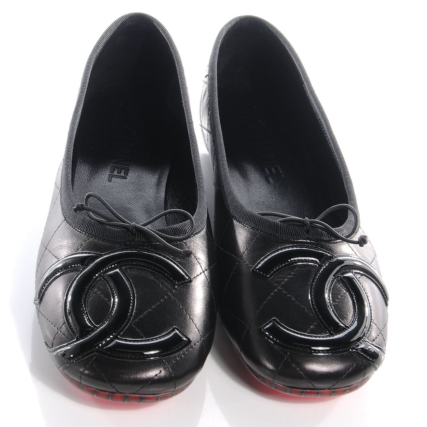 Leather Quilted Cambon Ballet Flats 40 Black