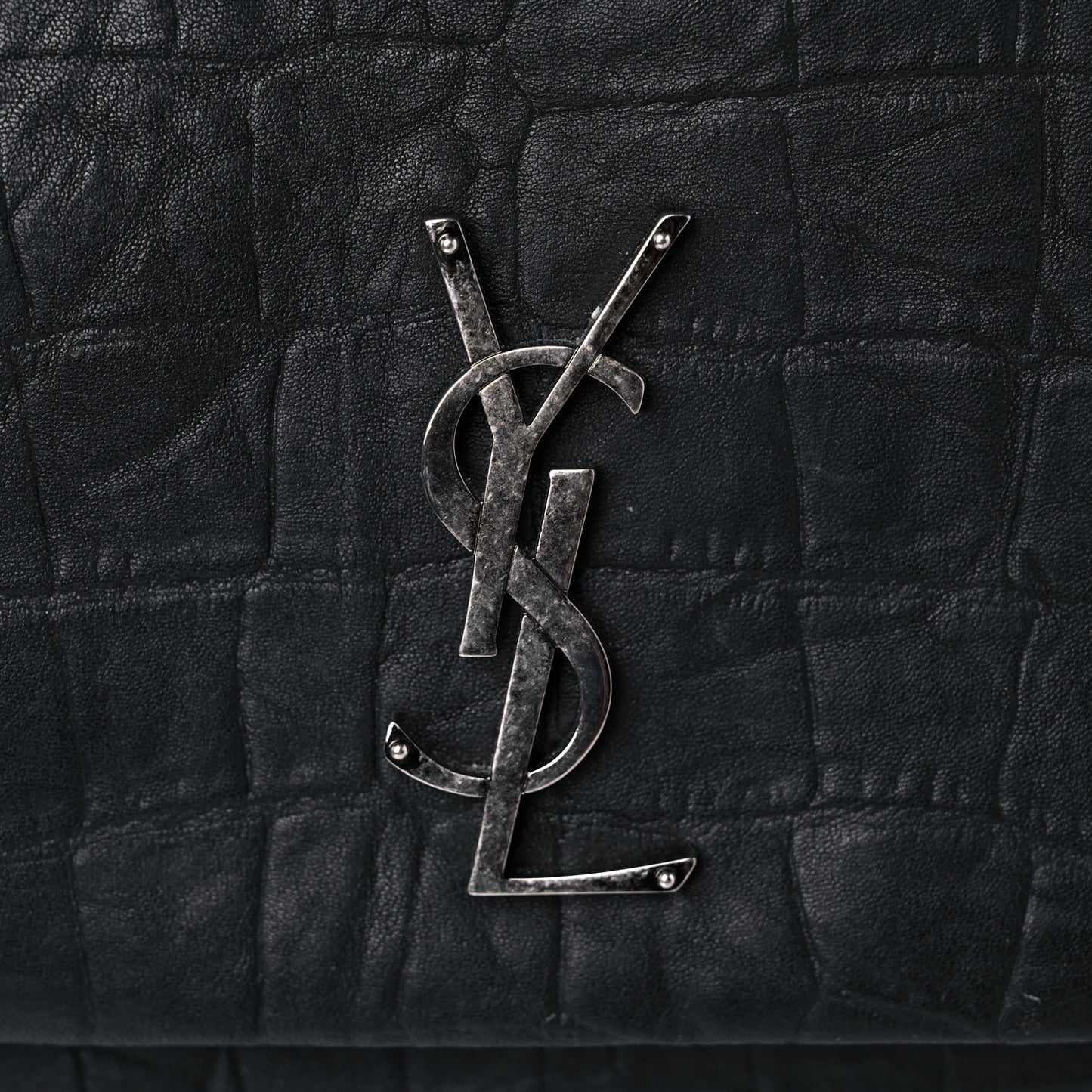 Calfskin Crocodile Embossed Medium West Hollywood Monogram Fold-Over Black