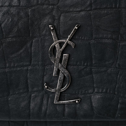 Saint Laurent Calfskin Crocodile Embossed Medium West Hollywood Monogram Fold-Over Black 11 of 14