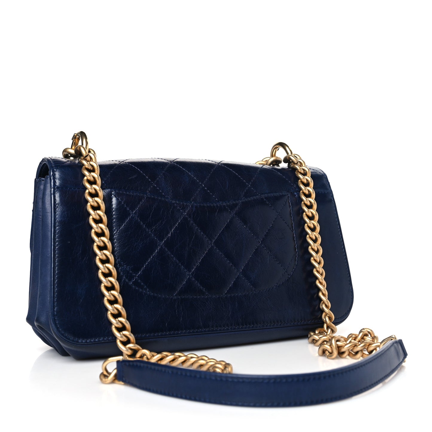 Calfskin Quilted Small Straight Lined Flap Blue
