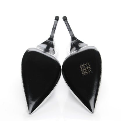 Saint Laurent Metallic Cracked Goatskin Anja 105 Pumps 38.5 Argento 5 of 9
