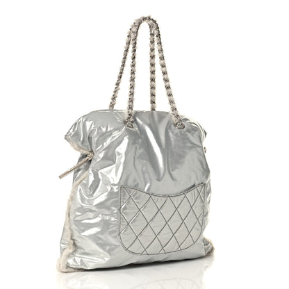 Chanel Vinyl Mohair Trimmed CC Bonbons Tote Silver 3 of 13