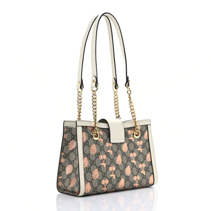 Gucci GG Supreme Monogram Berry Textured Dollar Calfskin Small Padlock Tote Beige Ebony Light Copper Mystic White 3 of 9