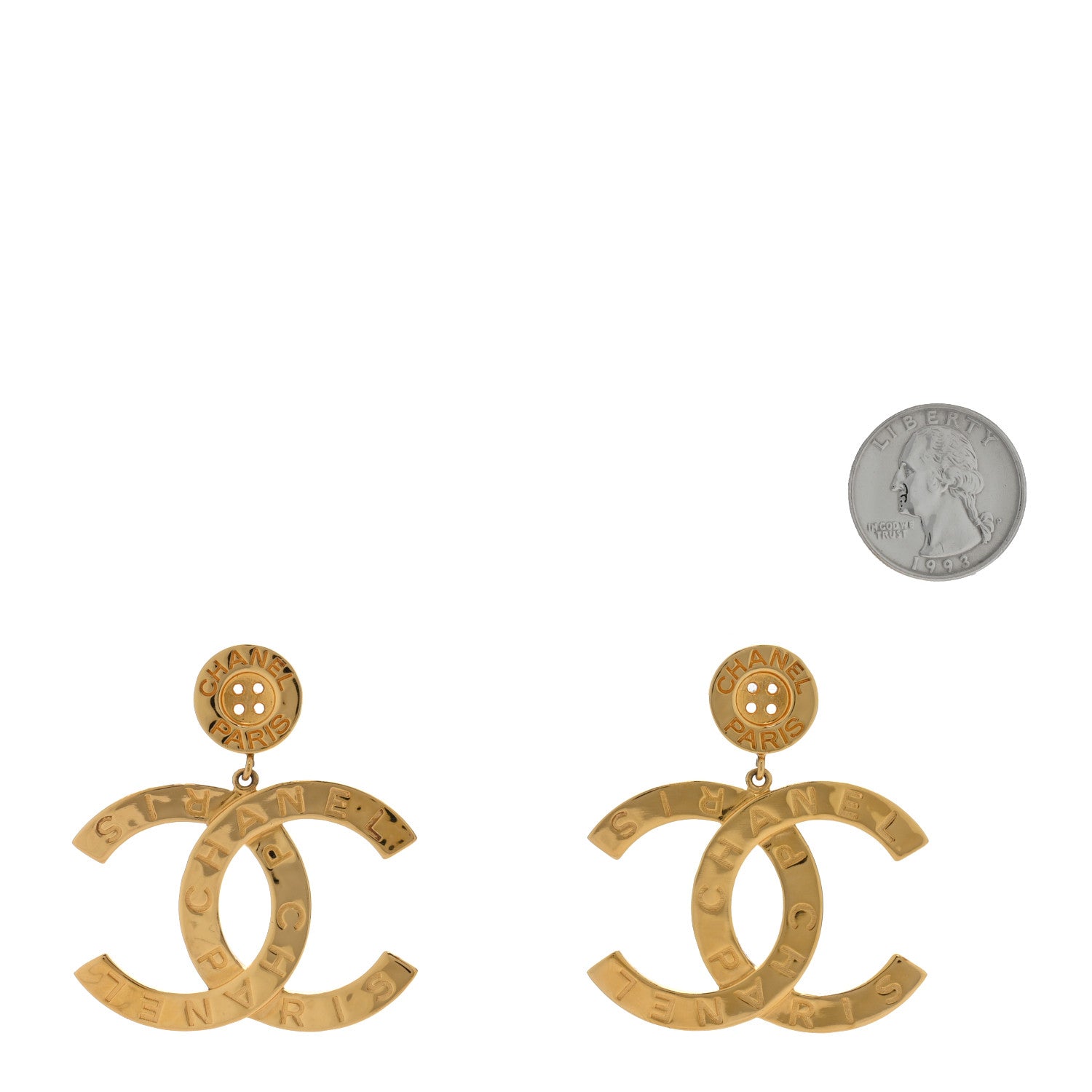 Chanel Metal Large Paris Button Earrings Gold 2 of 4