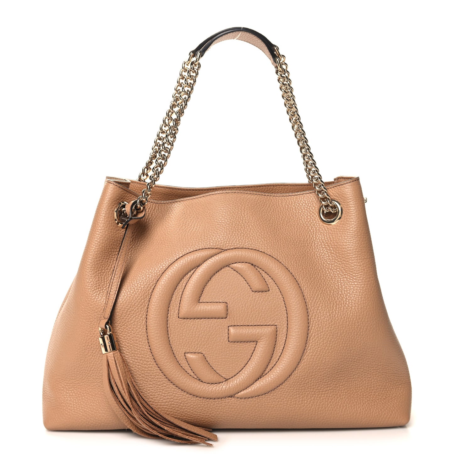 Pebbled Calfskin Medium Soho Chain Shoulder Bag Camelia