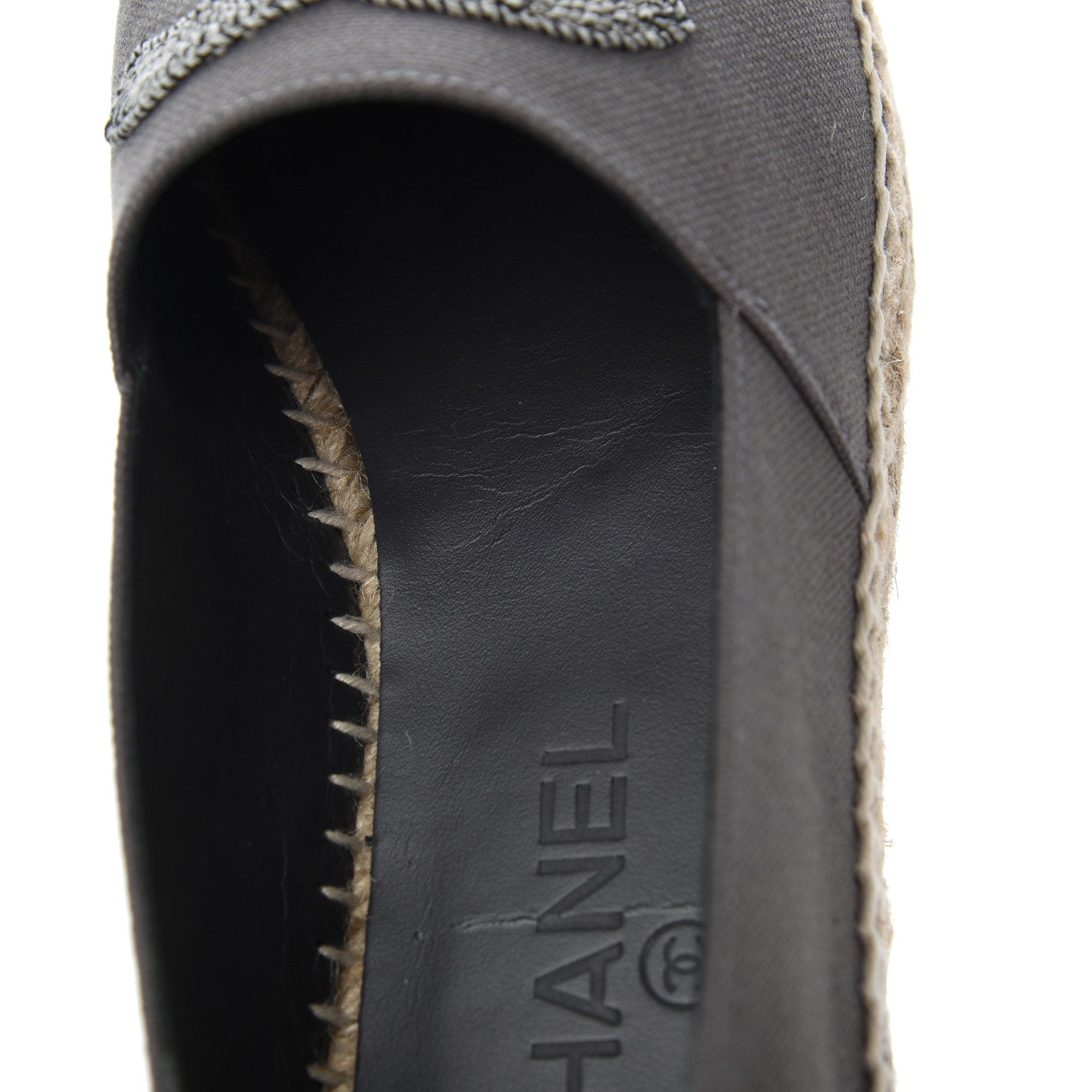 Chanel Canvas Grosgrain CC Espadrilles 39 Grey Black 11 of 12