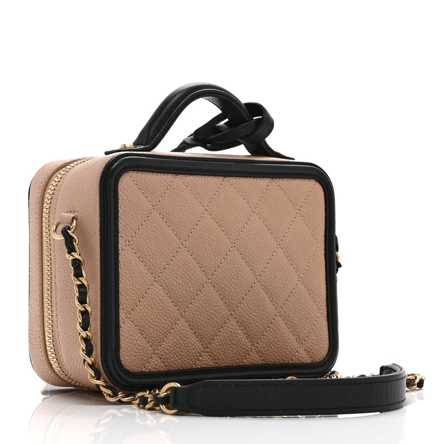 Caviar Quilted Small CC Filigree Vanity Case Beige Black
