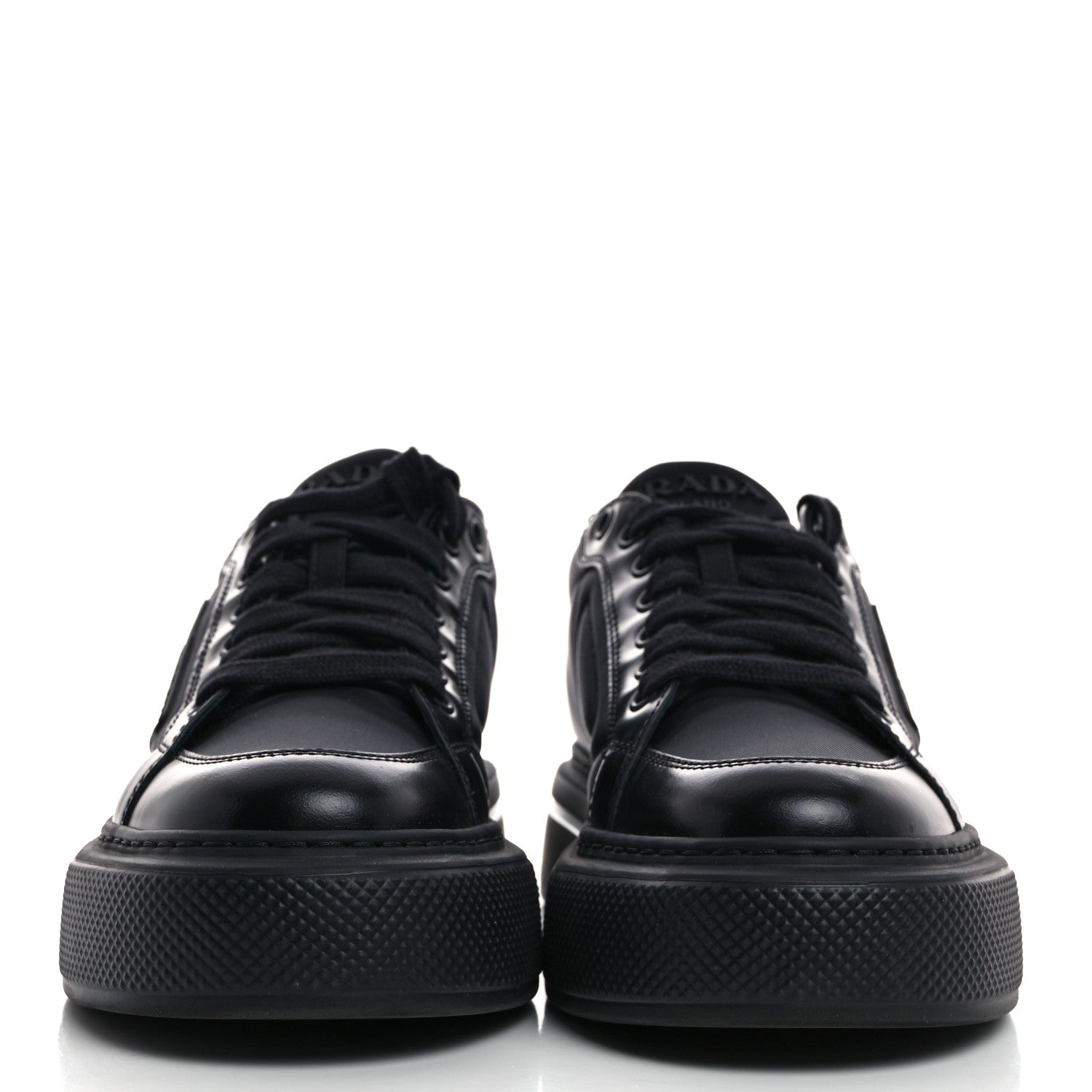 Prada Re-Nylon Spazzolato Rubber Triangle Logo Macro Quilted Womens 45mm Platform Sneakers 37 Black 2 of 8