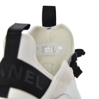 Chanel Velvet Calfskin Mixed Fibers CC Sneakers 39 Ivory Black 8 of 9