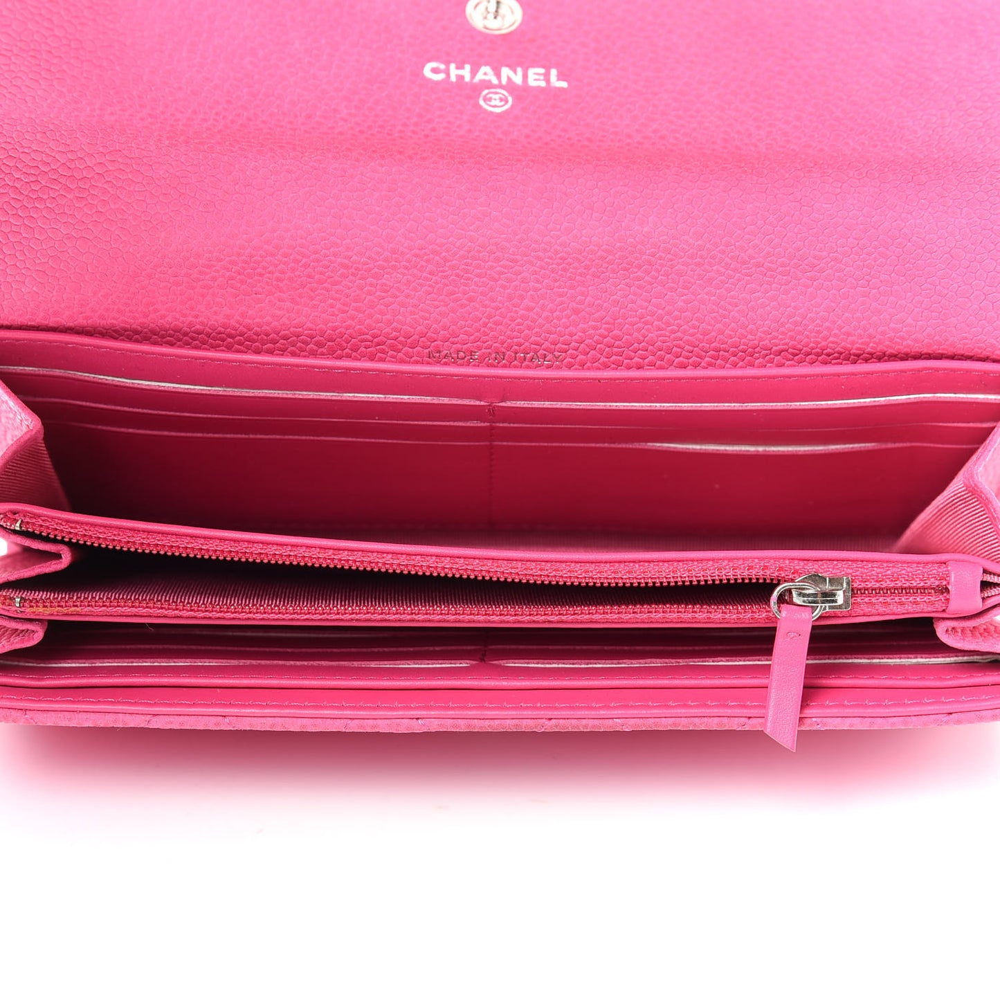 Iridescent Caviar Quilted Large Flap Wallet Pink