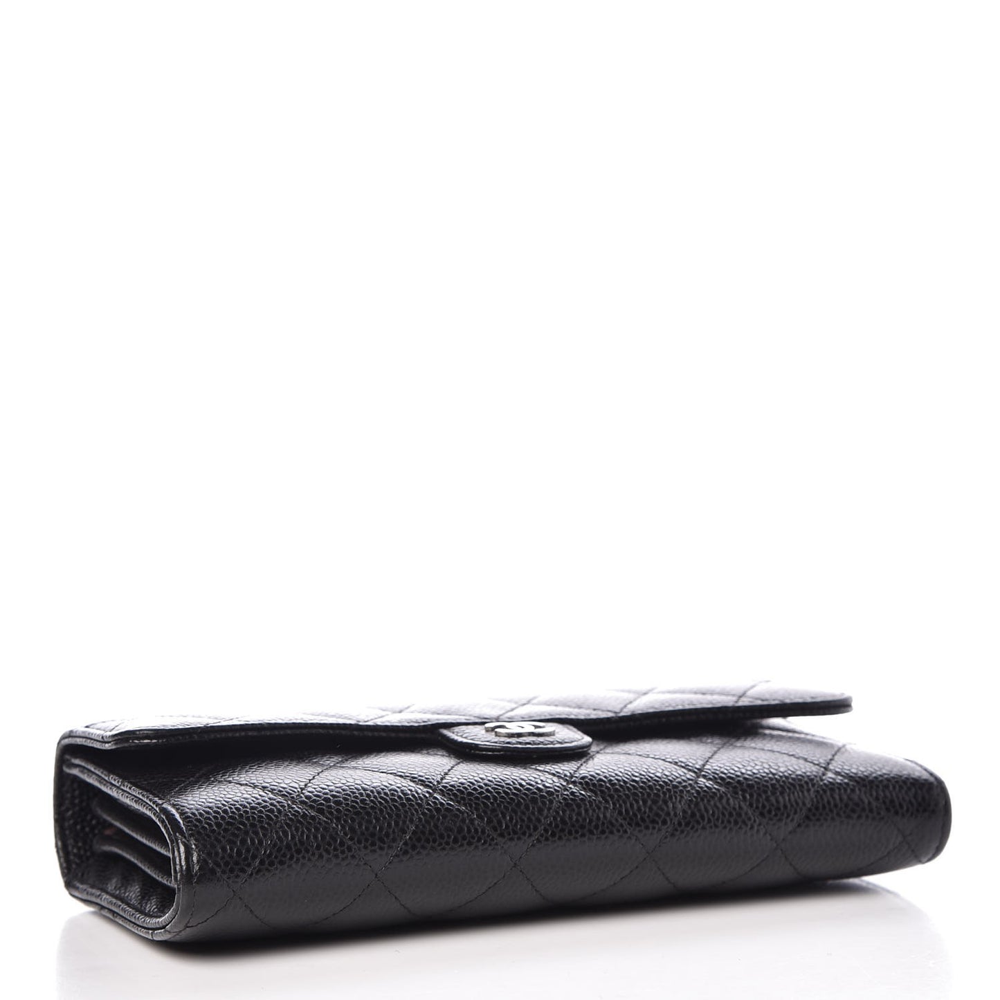 Caviar Quilted Large Gusset Flap Wallet Black