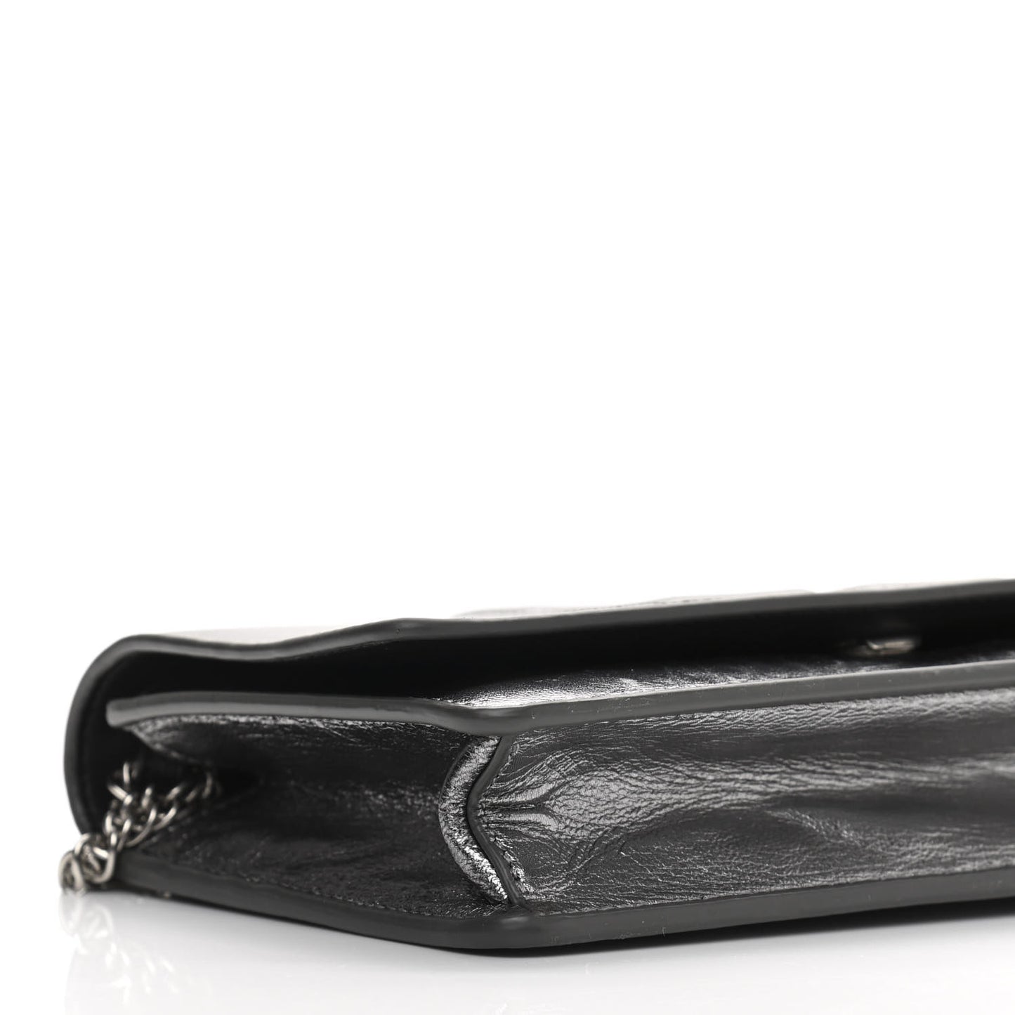 Metallic Lambskin Logo Chain Wallet Silver