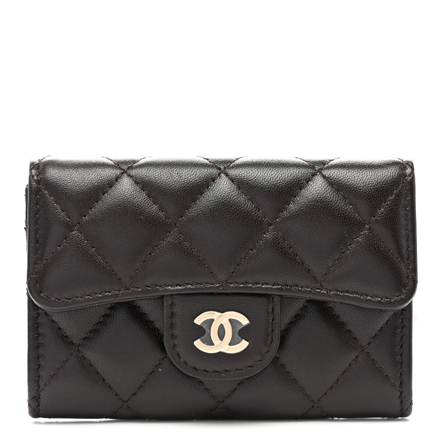 Chanel Lambskin Quilted Flap Card Holder Wallet Dark Brown 1 of 8