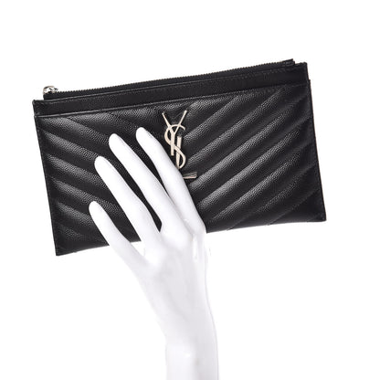 Saint Laurent Grain De Poudre Chevron Monogram Bill Pouch Black 2 of 8