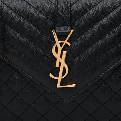 Saint Laurent Grain De Poudre Textured Mixed Matelasse Triquilt Medium Monogram Satchel Black 8 of 11