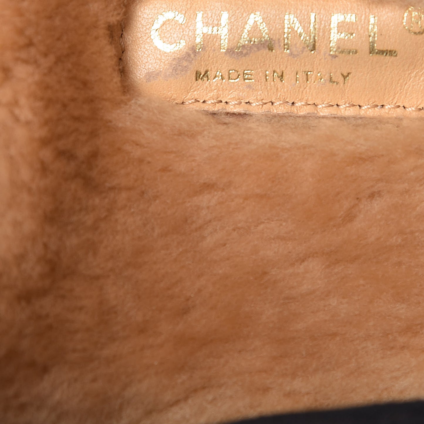 Shearling Suede Quilted Fur Flap Metallic Bronze