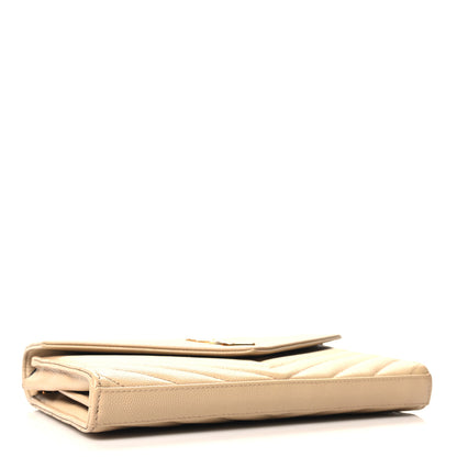Saint Laurent Grain De Poudre Matelasse Chevron Monogram Chain Wallet Dark Beige 4 of 15