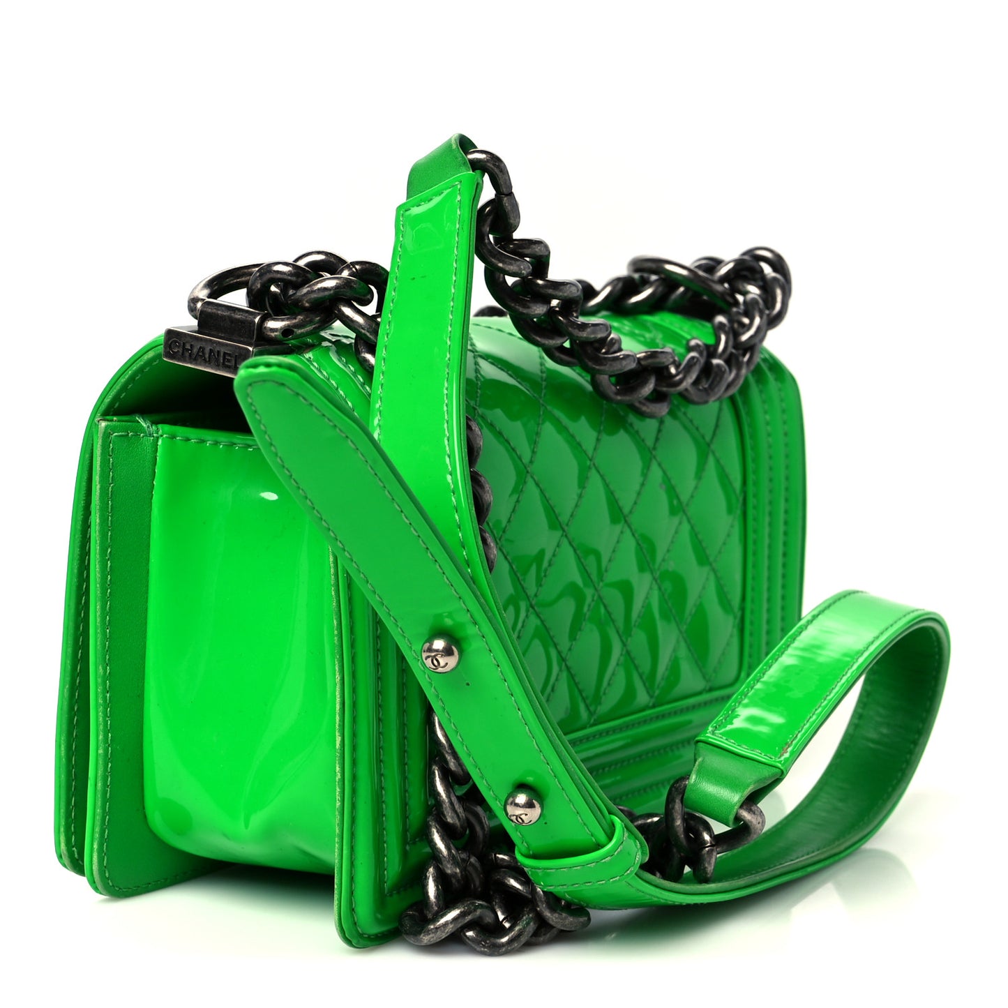 Patent Quilted Small Boy Flap Green