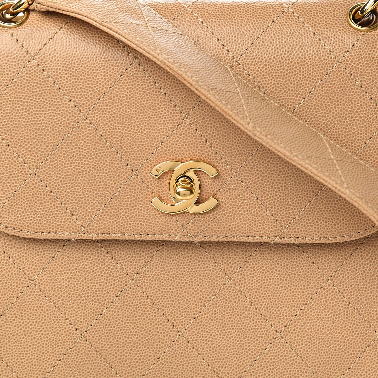 Caviar Stitched Flap Shoulder Bag Beige