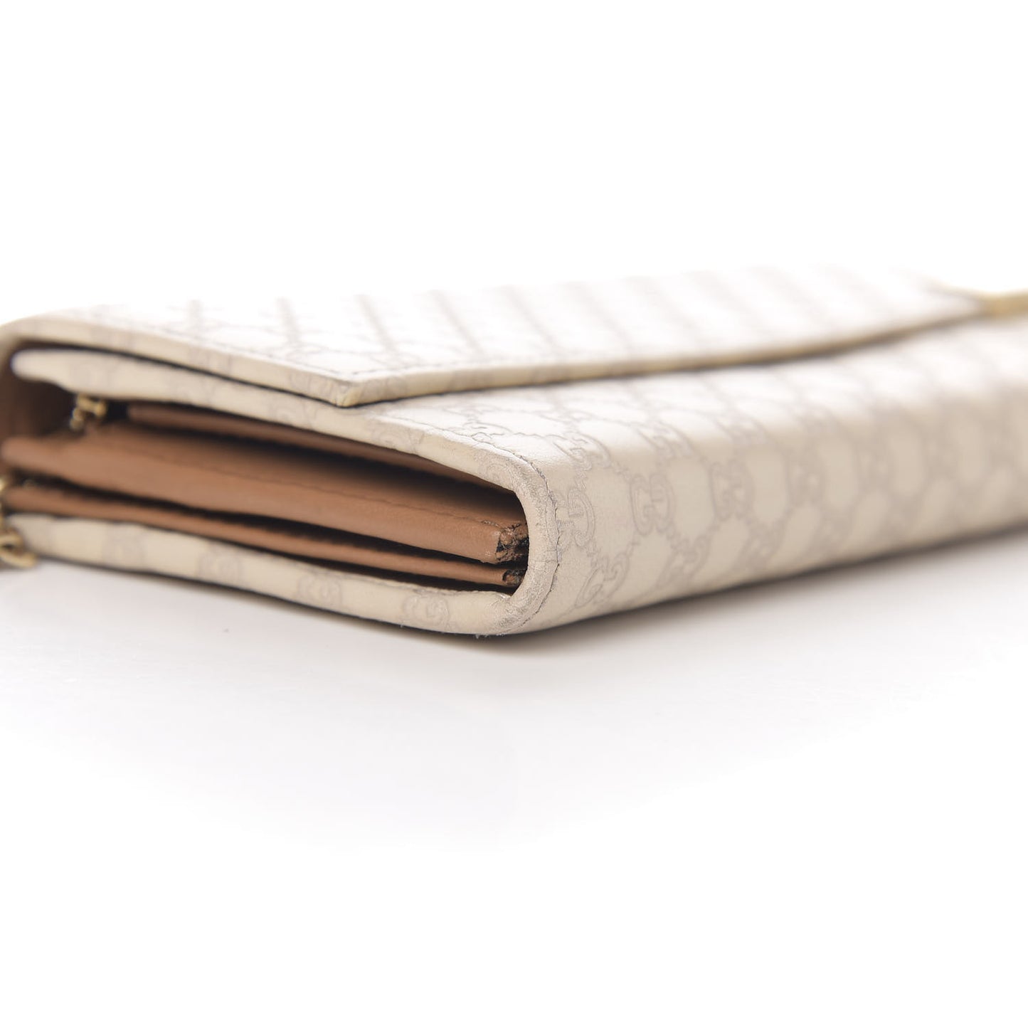 Soft Microguccissima Dice Chain Wallet Beige