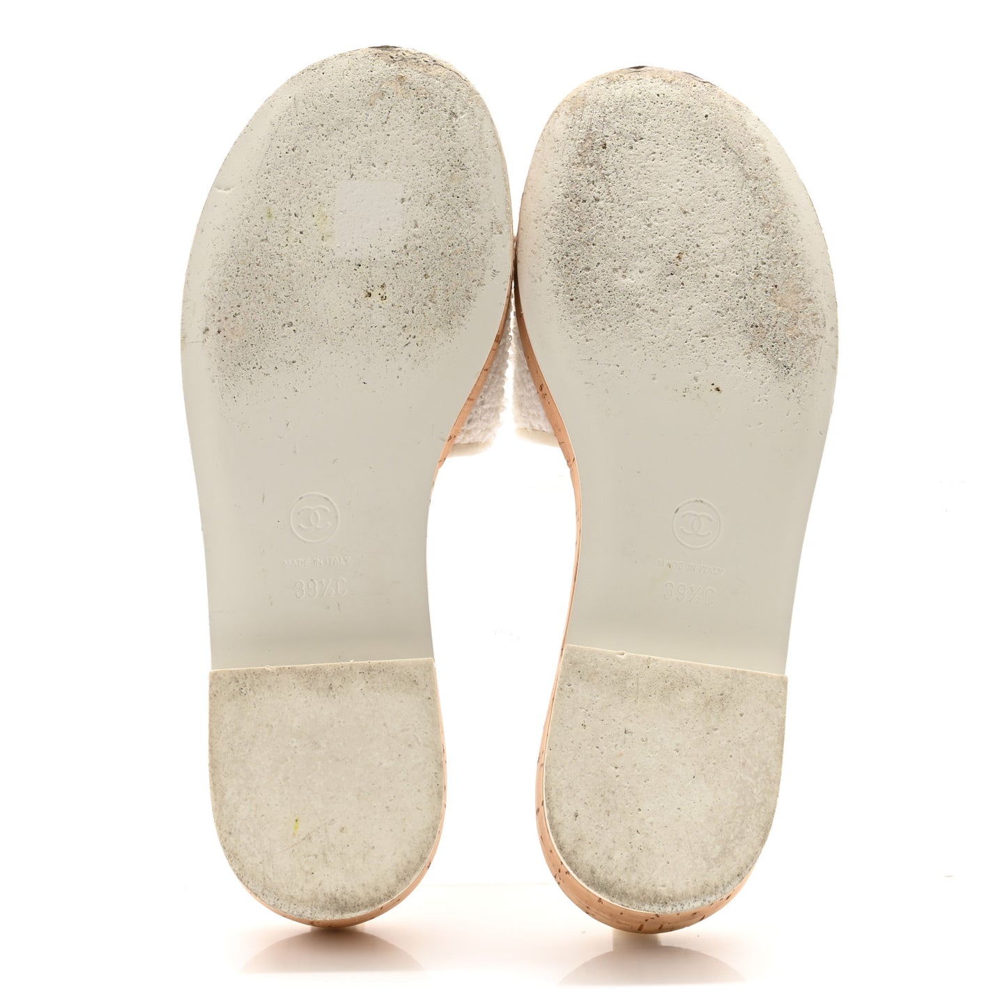 Tweed Cork CC Chain Mule Sandal 39.5 White