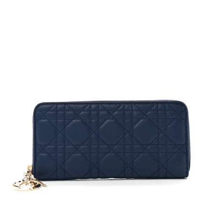 Christian Dior Lambskin Cannage Lady Dior Zip Wallet Ocean Blue 1 of 8