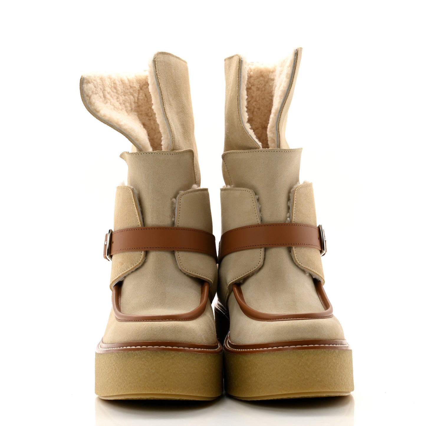 Suede Shearling Womens Hemisphere Ankle Boots 39 Beige Palomino